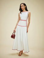 Cotton Contrast Trim Back Tie Dress