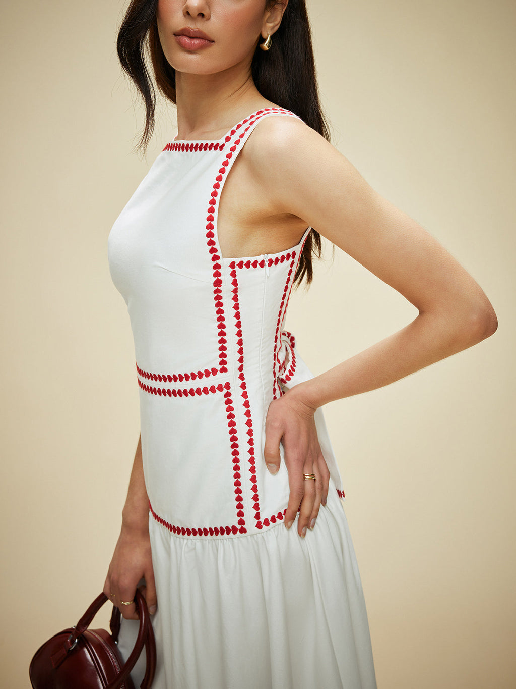 Cotton Contrast Trim Back Tie Dress