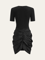 Short Sleeve Ruched Metal Buckle Dress